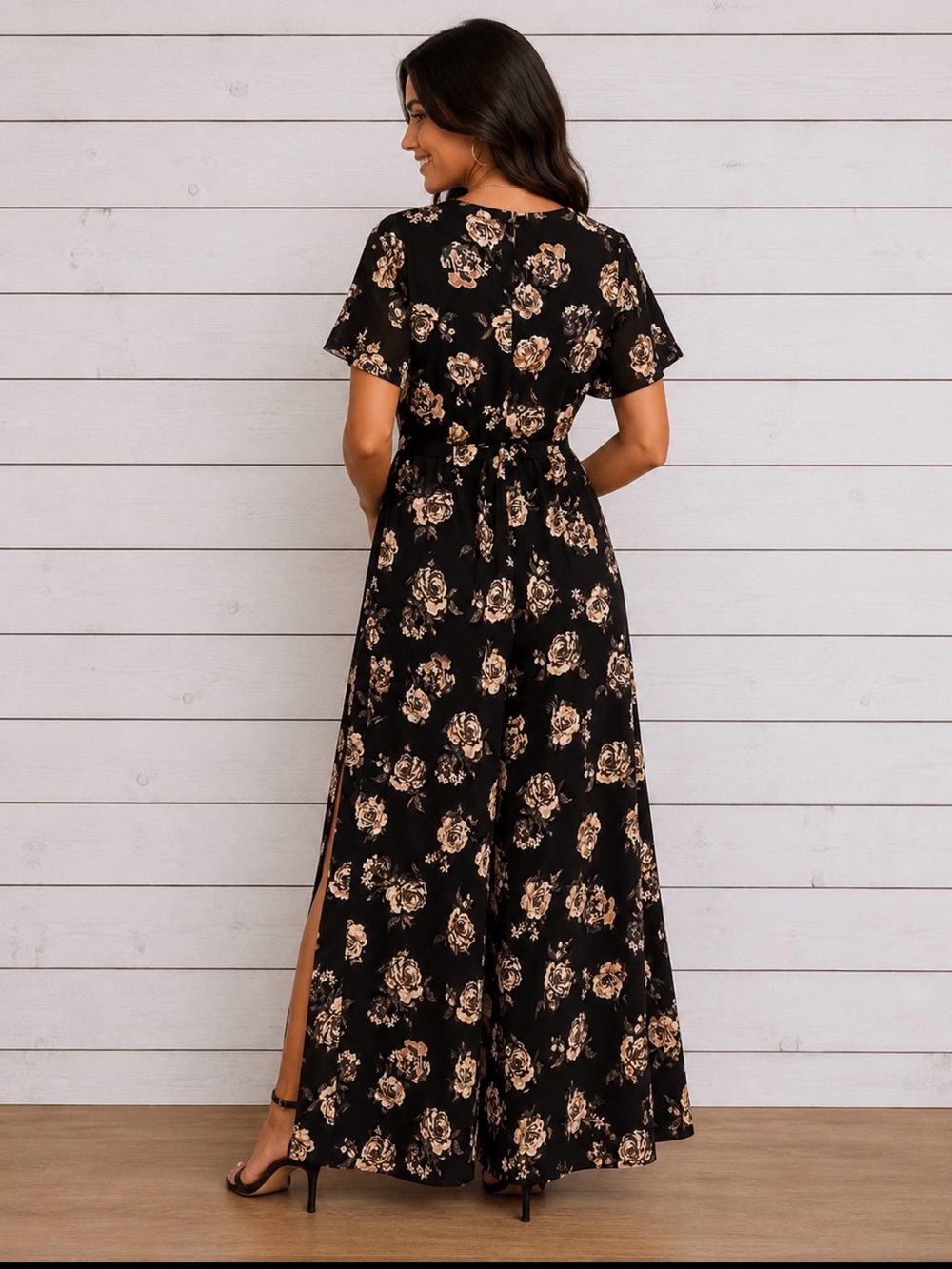 Live 4 Truth Black Floral Maxi Romper Split Leg Pantsuit Resort Vacation Club 2X - Picture 2 of 14